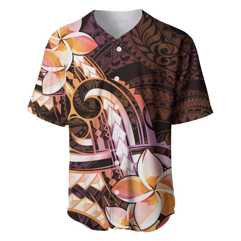 Polynesian Art Tattoo Baseball Jersey Plumeria Flowers Peach Gradient LT05 Peach - Polynesian Pride