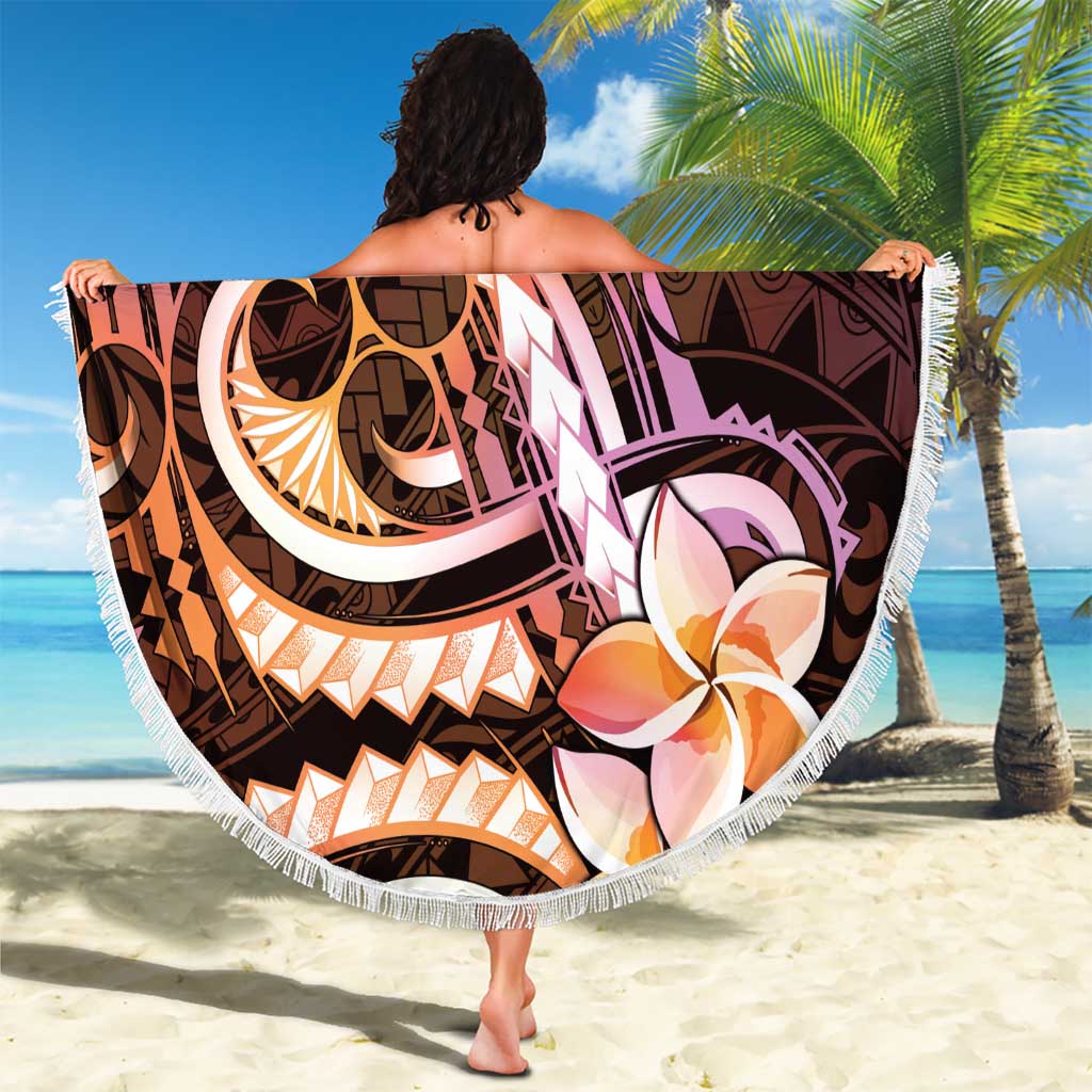 Polynesian Art Tattoo Beach Blanket Plumeria Flowers Peach Gradient