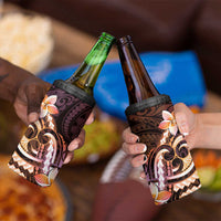 Polynesian Art Tattoo 4 in 1 Can Cooler Tumbler Plumeria Flowers Peach Gradient