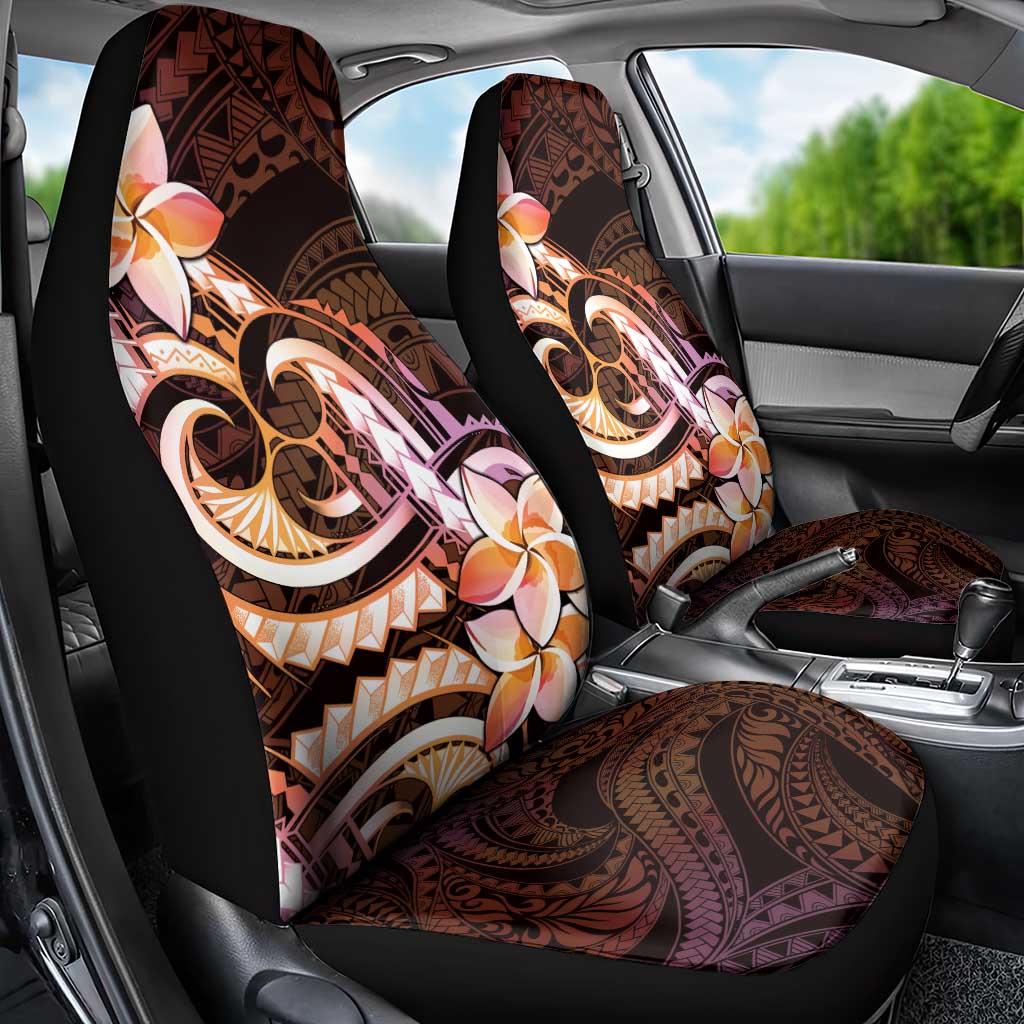 Polynesian Art Tattoo Car Seat Cover Plumeria Flowers Peach Gradient