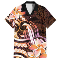 Polynesian Art Tattoo Family Matching Long Sleeve Bodycon Dress and Hawaiian Shirt Plumeria Flowers Peach Gradient