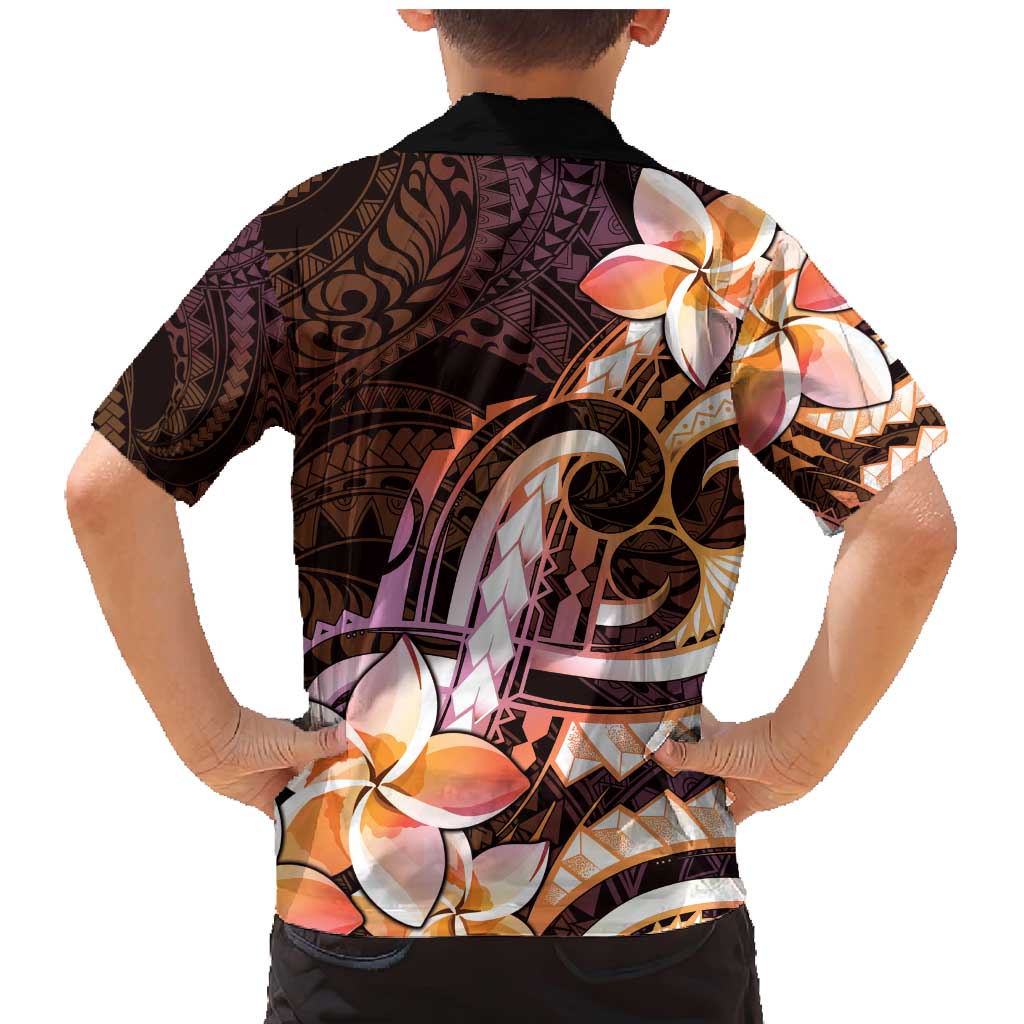 Polynesian Art Tattoo Family Matching Mermaid Dress and Hawaiian Shirt Plumeria Flowers Peach Gradient