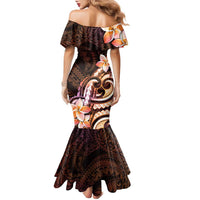 Polynesian Art Tattoo Family Matching Mermaid Dress and Hawaiian Shirt Plumeria Flowers Peach Gradient