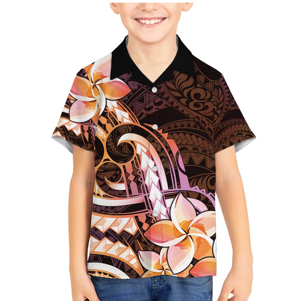 Polynesian Art Tattoo Family Matching Mermaid Dress and Hawaiian Shirt Plumeria Flowers Peach Gradient