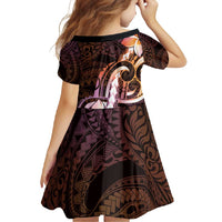 Polynesian Art Tattoo Family Matching Off Shoulder Maxi Dress and Hawaiian Shirt Plumeria Flowers Peach Gradient