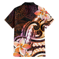 Polynesian Art Tattoo Family Matching Short Sleeve Bodycon Dress and Hawaiian Shirt Plumeria Flowers Peach Gradient