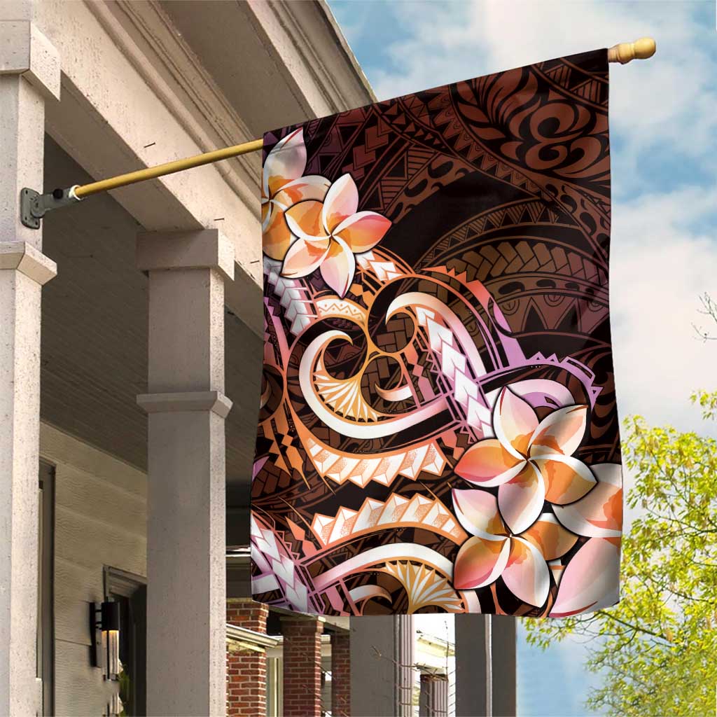 Polynesian Art Tattoo Garden Flag Plumeria Flowers Peach Gradient