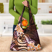 Polynesian Art Tattoo Grocery Bag Plumeria Flowers Peach Gradient
