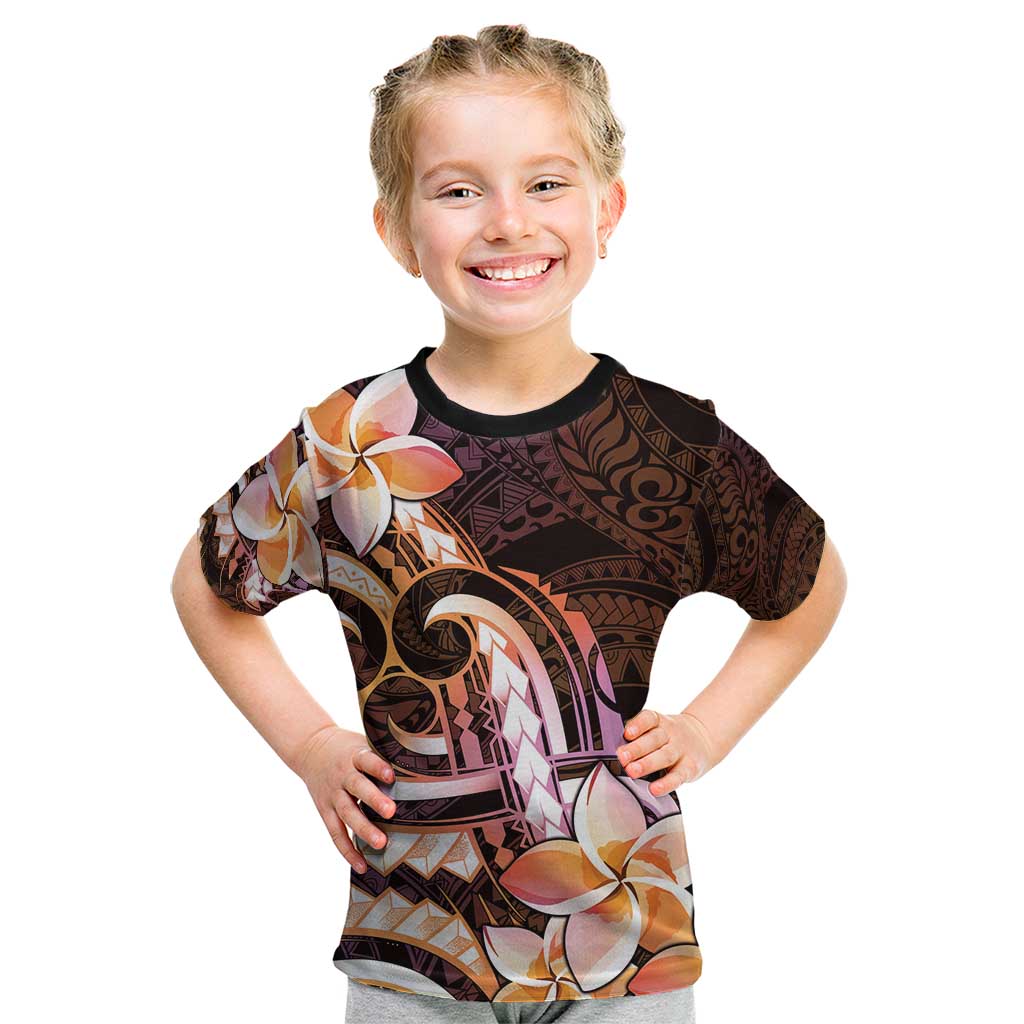 Polynesian Art Tattoo Kid T Shirt Plumeria Flowers Peach Gradient LT05 Peach - Polynesian Pride