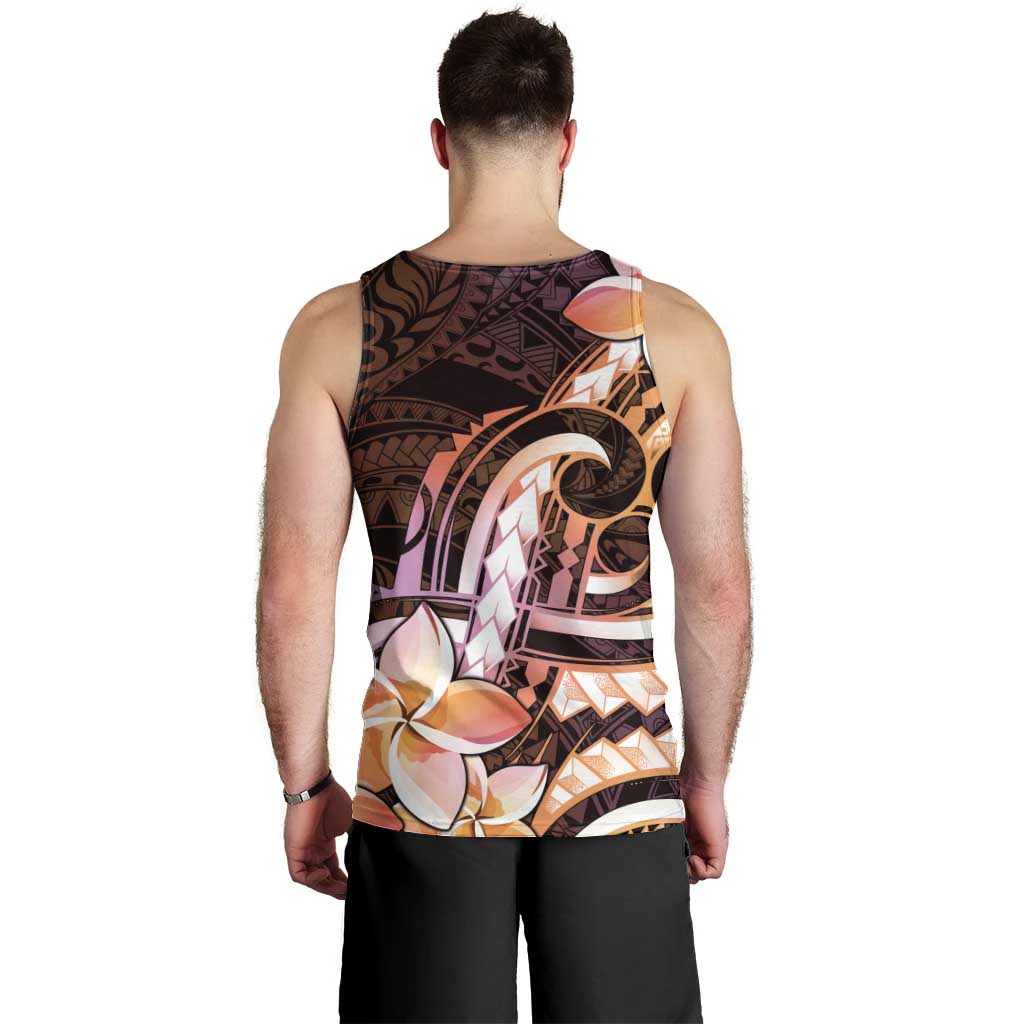 Polynesian Art Tattoo Men Tank Top Plumeria Flowers Peach Gradient