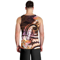 Polynesian Art Tattoo Men Tank Top Plumeria Flowers Peach Gradient