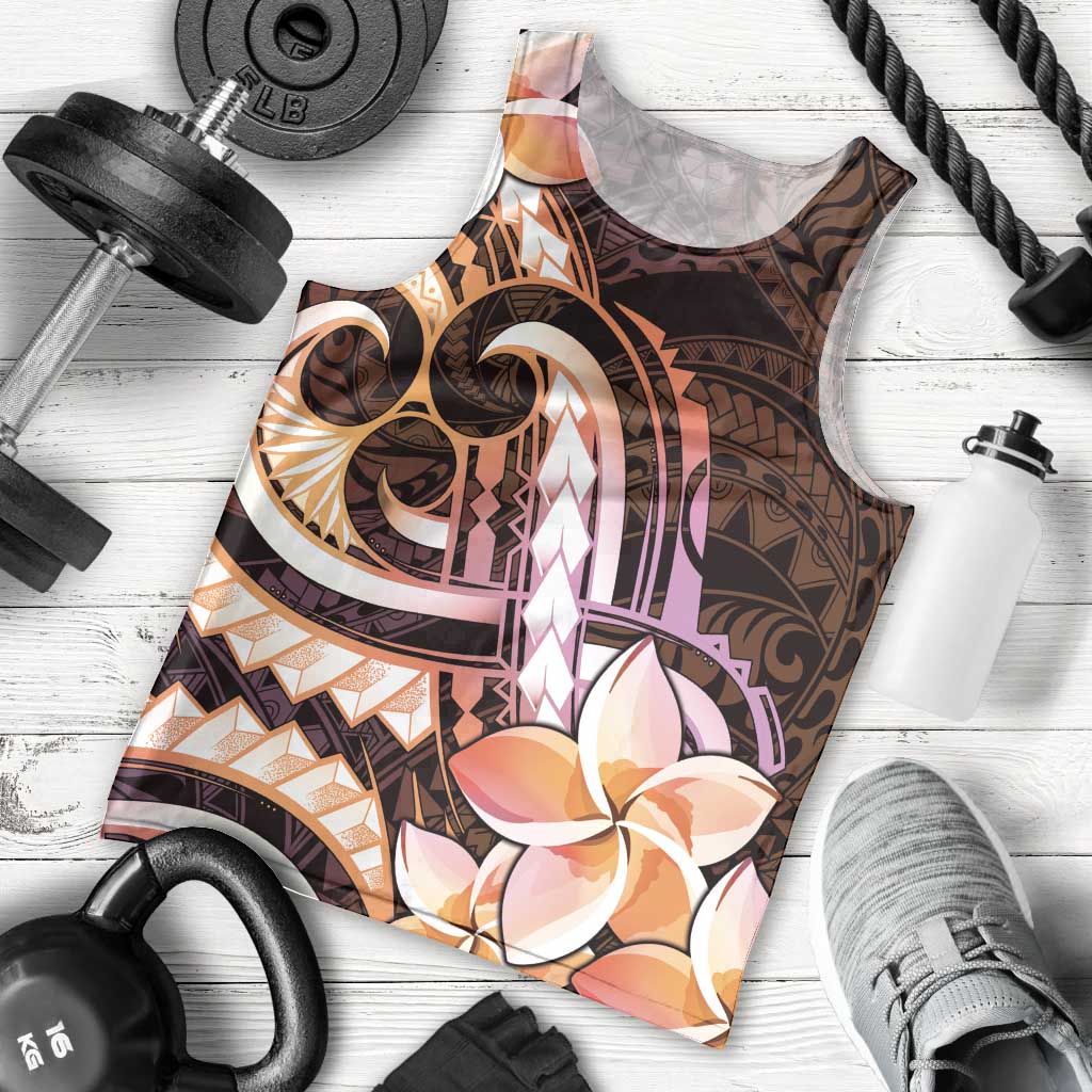 Polynesian Art Tattoo Men Tank Top Plumeria Flowers Peach Gradient