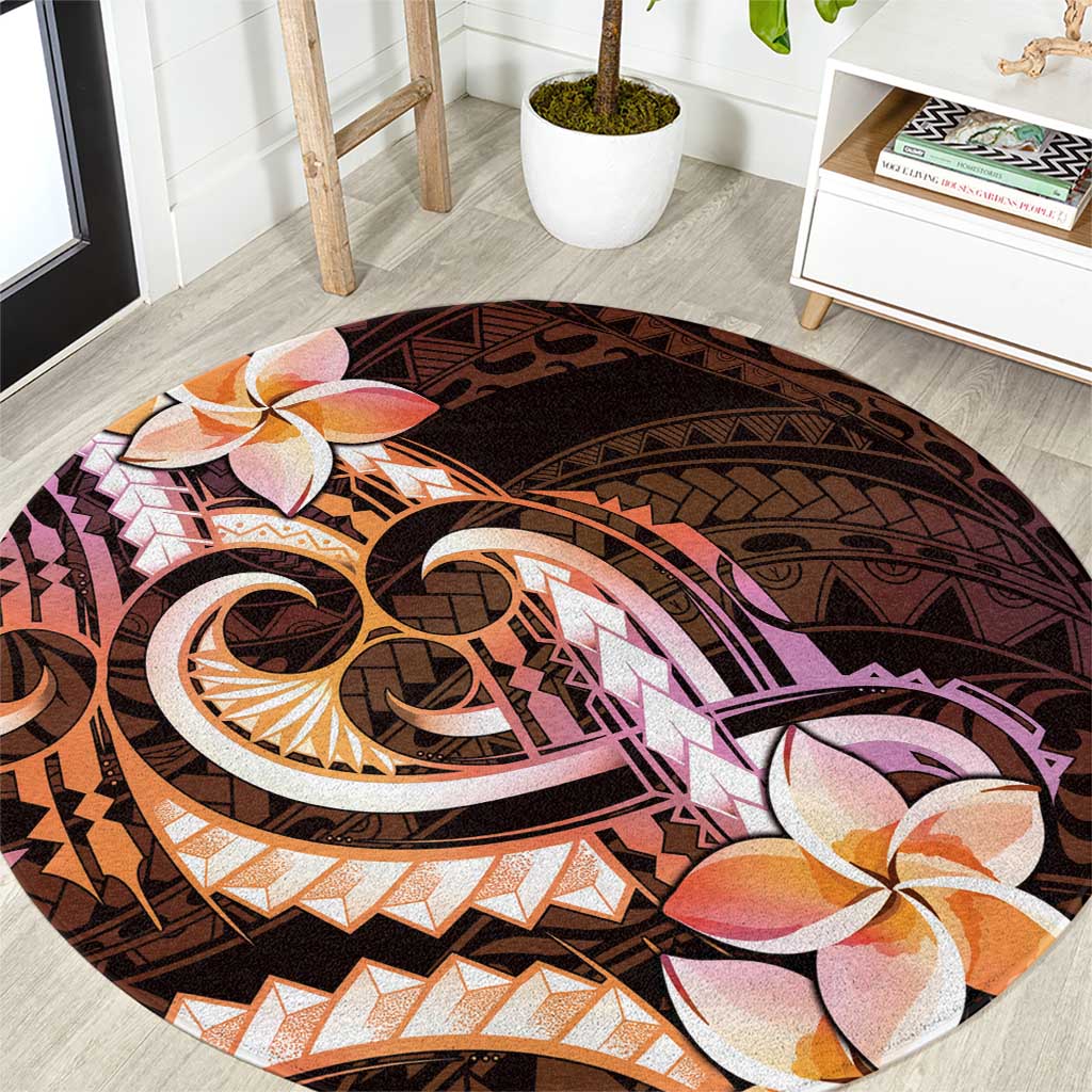 Polynesian Art Tattoo Round Carpet Plumeria Flowers Peach Gradient LT05 Peach - Polynesian Pride