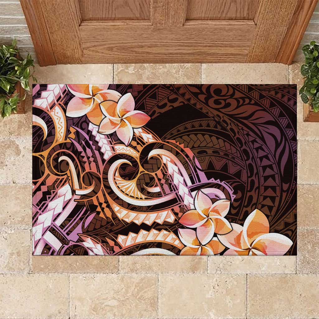Polynesian Art Tattoo Rubber Doormat Plumeria Flowers Peach Gradient LT05 Peach - Polynesian Pride