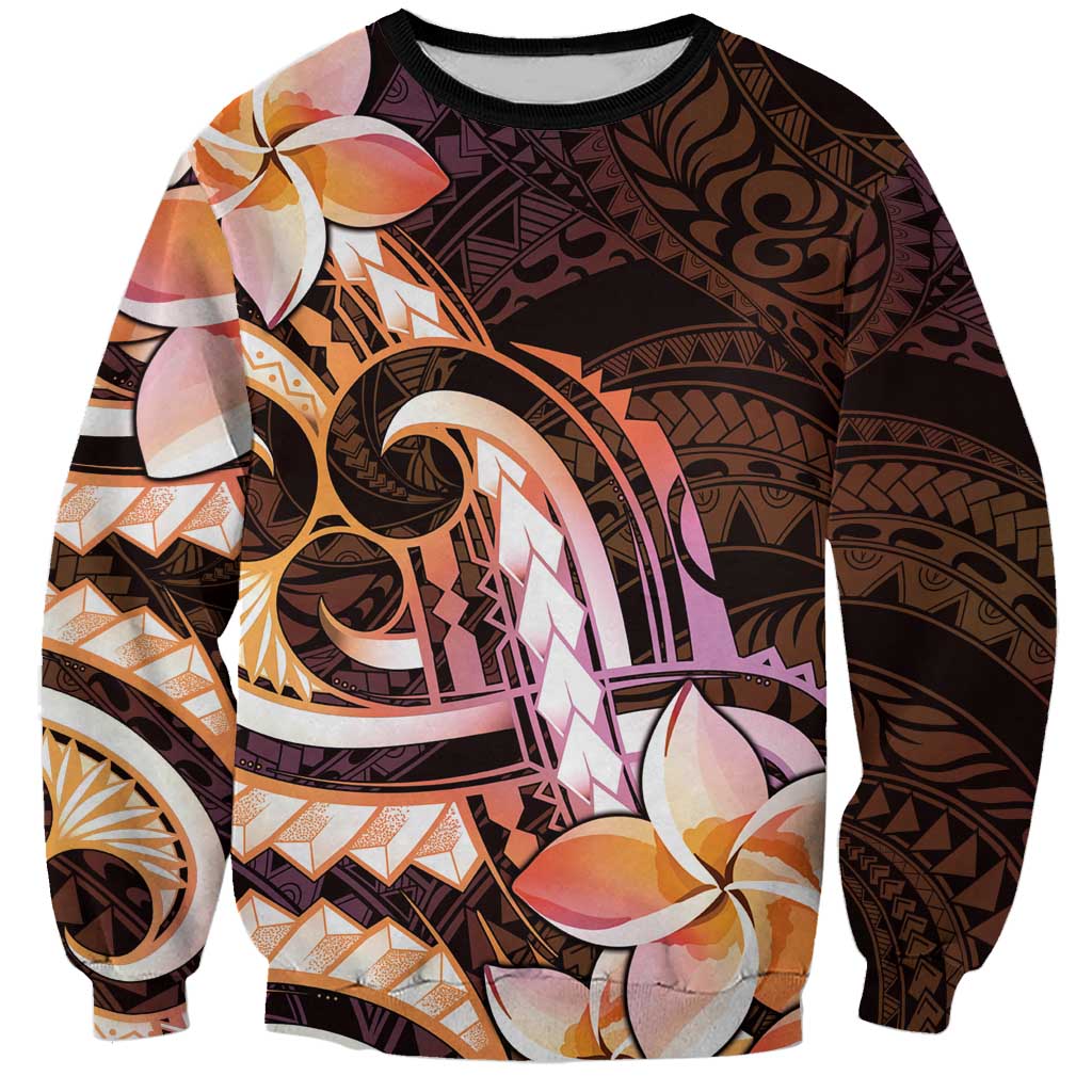 Polynesian Art Tattoo Sweatshirt Plumeria Flowers Peach Gradient LT05 Unisex Peach - Polynesian Pride