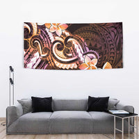 Polynesian Art Tattoo Tapestry Plumeria Flowers Peach Gradient
