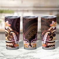 Polynesian Art Tattoo Tumbler Cup Plumeria Flowers Peach Gradient