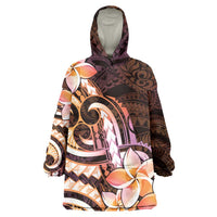 Polynesian Art Tattoo Wearable Blanket Hoodie Plumeria Flowers Peach Gradient