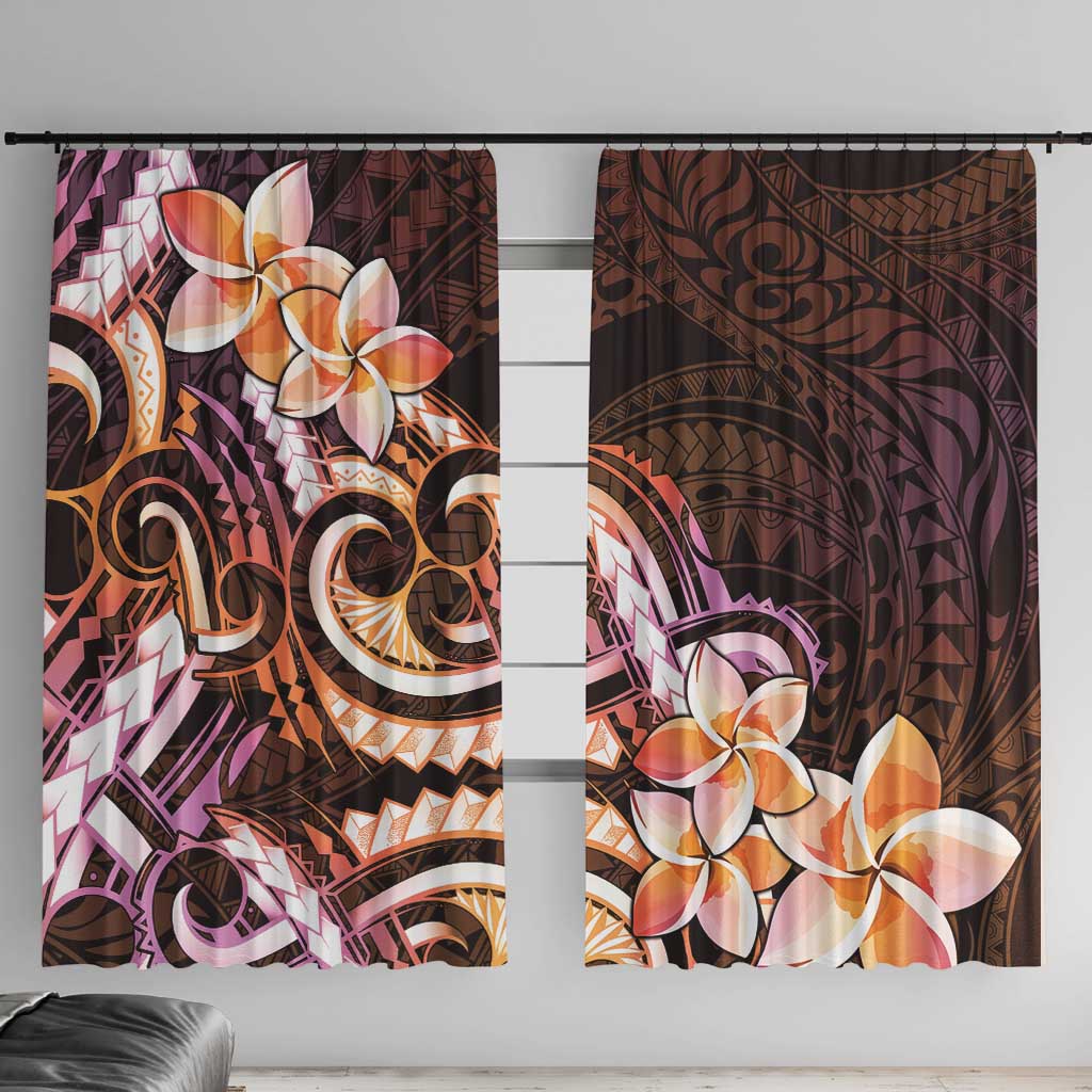 Polynesian Art Tattoo Window Curtain Plumeria Flowers Peach Gradient