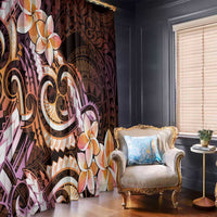 Polynesian Art Tattoo Window Curtain Plumeria Flowers Peach Gradient