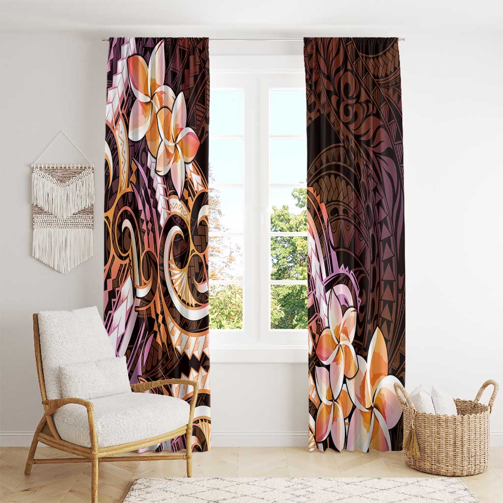 Polynesian Art Tattoo Window Curtain Plumeria Flowers Peach Gradient