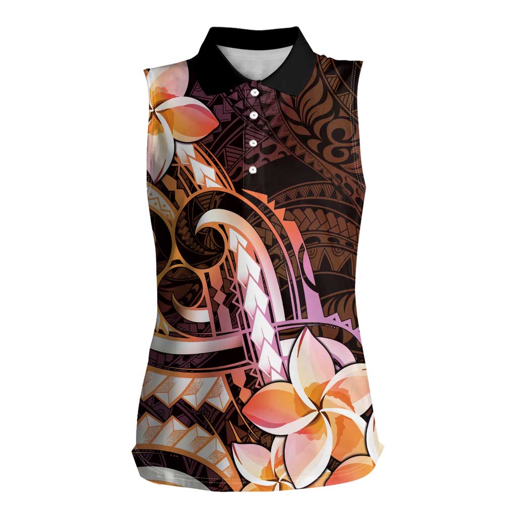 Polynesian Art Tattoo Women Sleeveless Polo Shirt Plumeria Flowers Peach Gradient LT05 Female Peach - Polynesian Pride