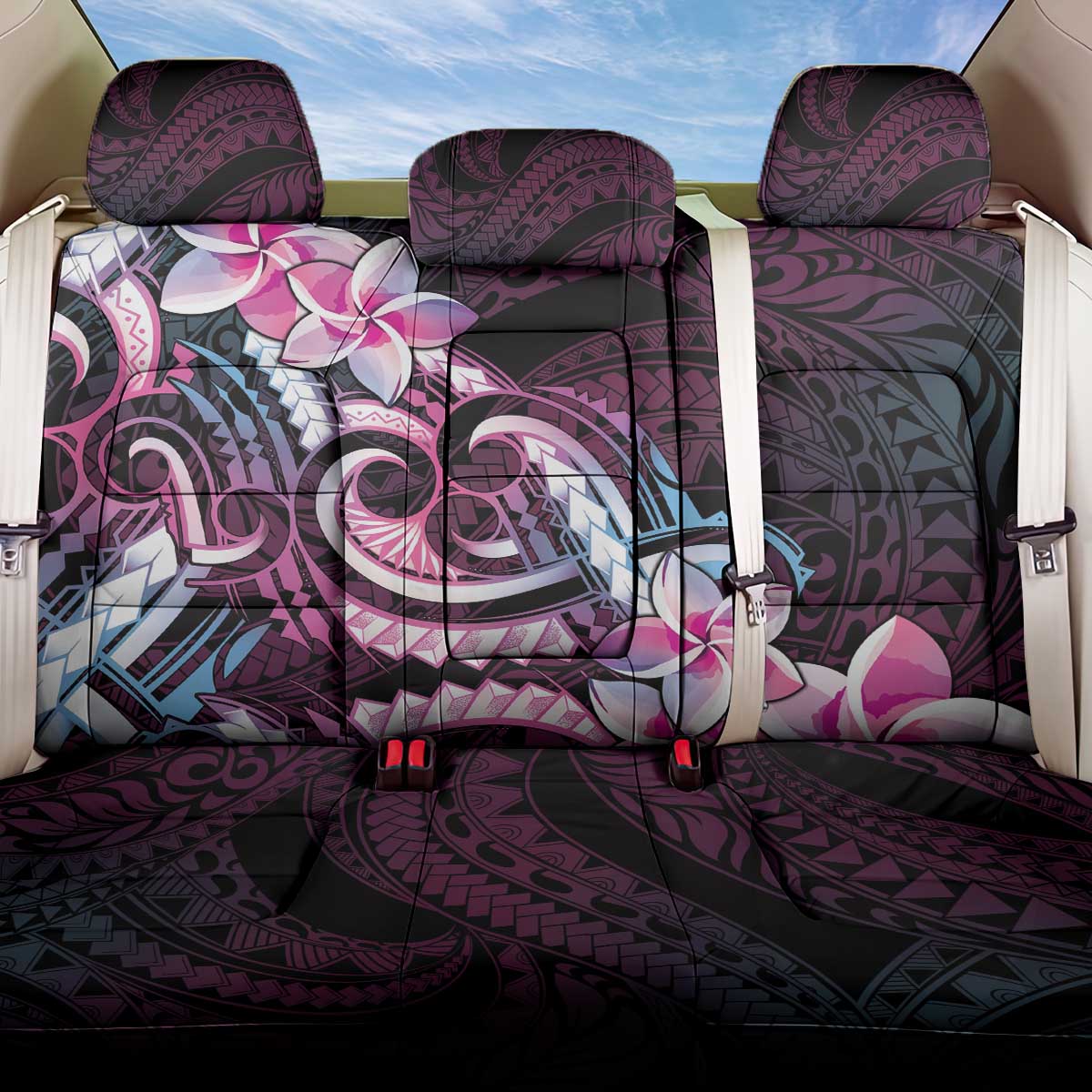 Polynesian Art Tattoo Back Car Seat Cover Plumeria Flowers Pink Gradient