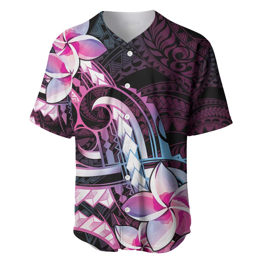 Polynesian Art Tattoo Baseball Jersey Plumeria Flowers Pink Gradient LT05 Pink - Polynesian Pride
