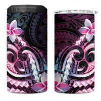 Polynesian Art Tattoo 4 in 1 Can Cooler Tumbler Plumeria Flowers Pink Gradient