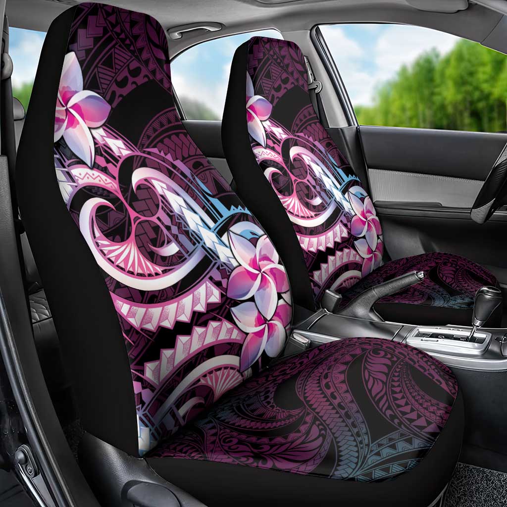 Polynesian Art Tattoo Car Seat Cover Plumeria Flowers Pink Gradient