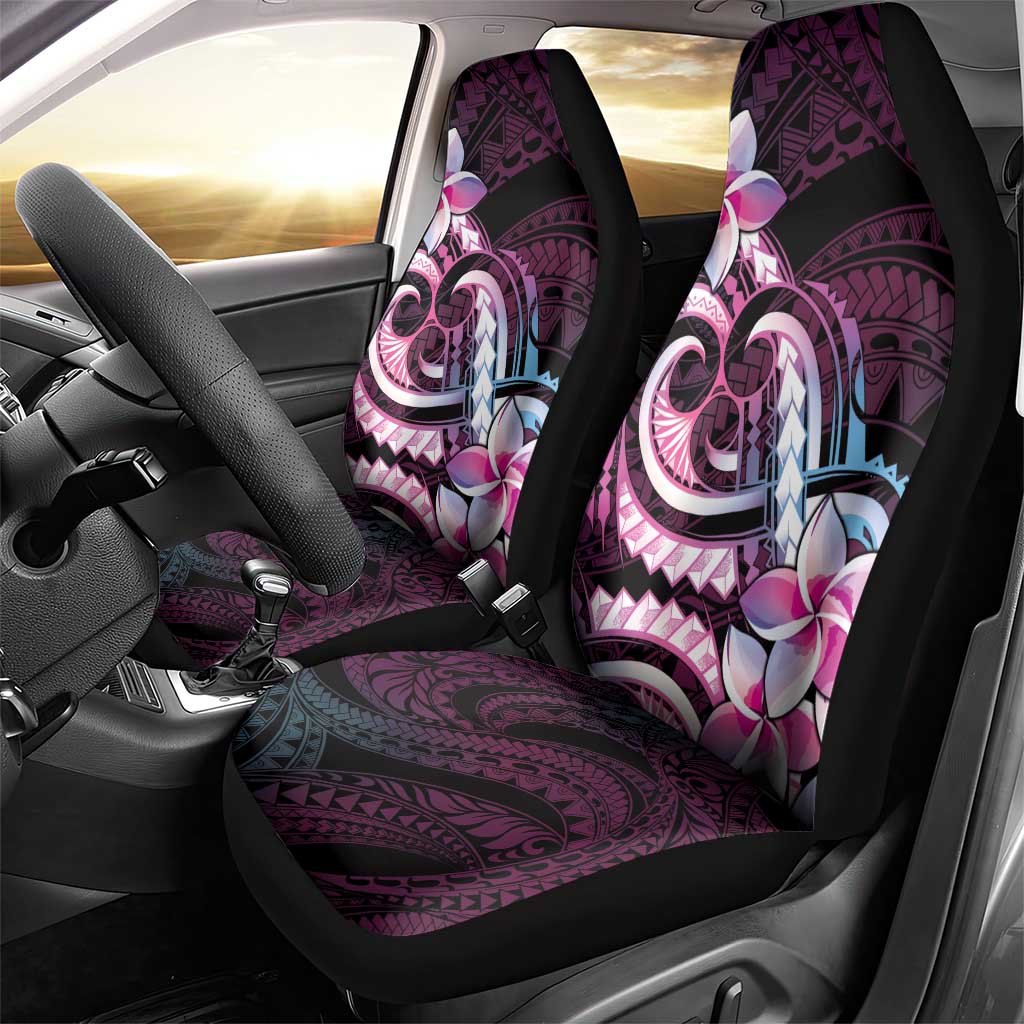 Polynesian Art Tattoo Car Seat Cover Plumeria Flowers Pink Gradient