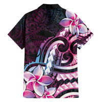 Polynesian Art Tattoo Family Matching Puletasi and Hawaiian Shirt Plumeria Flowers Pink Gradient