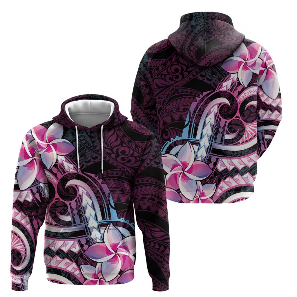Polynesian Art Tattoo Hoodie Plumeria Flowers Pink Gradient