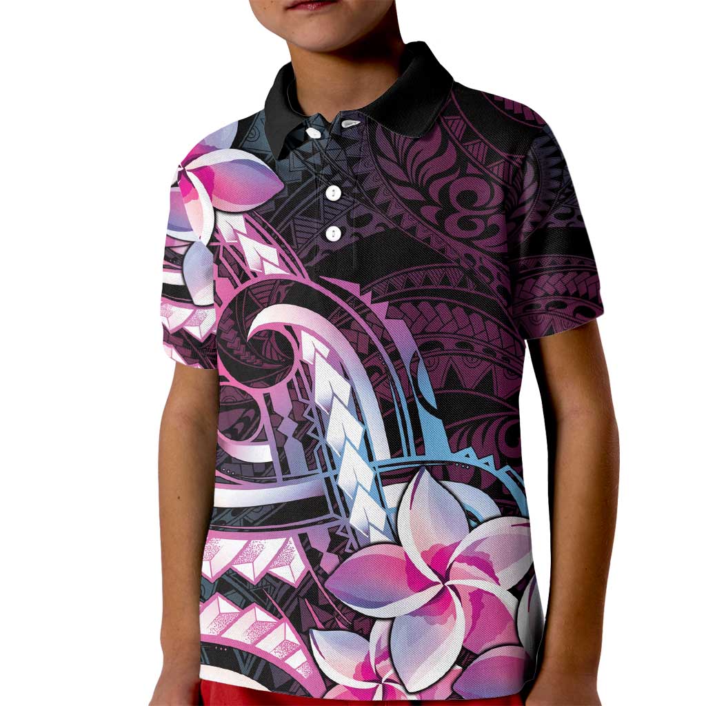 Polynesian Art Tattoo Kid Polo Shirt Plumeria Flowers Pink Gradient LT05 Kid Pink - Polynesian Pride