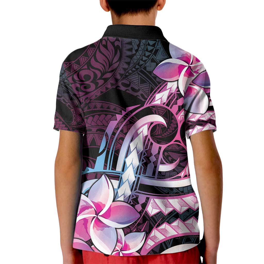 Polynesian Art Tattoo Kid Polo Shirt Plumeria Flowers Pink Gradient LT05 - Polynesian Pride