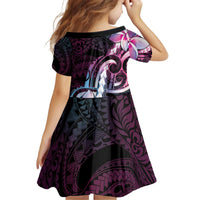 Polynesian Art Tattoo Kid Short Sleeve Dress Plumeria Flowers Pink Gradient