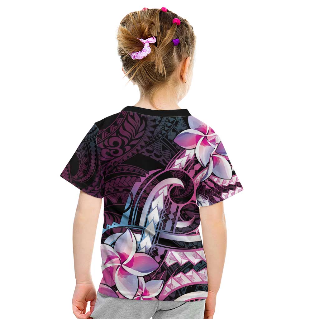 Polynesian Art Tattoo Kid T Shirt Plumeria Flowers Pink Gradient