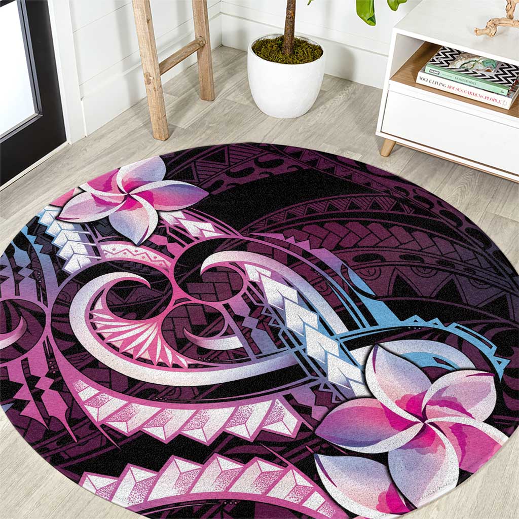 Polynesian Art Tattoo Round Carpet Plumeria Flowers Pink Gradient LT05 Pink - Polynesian Pride
