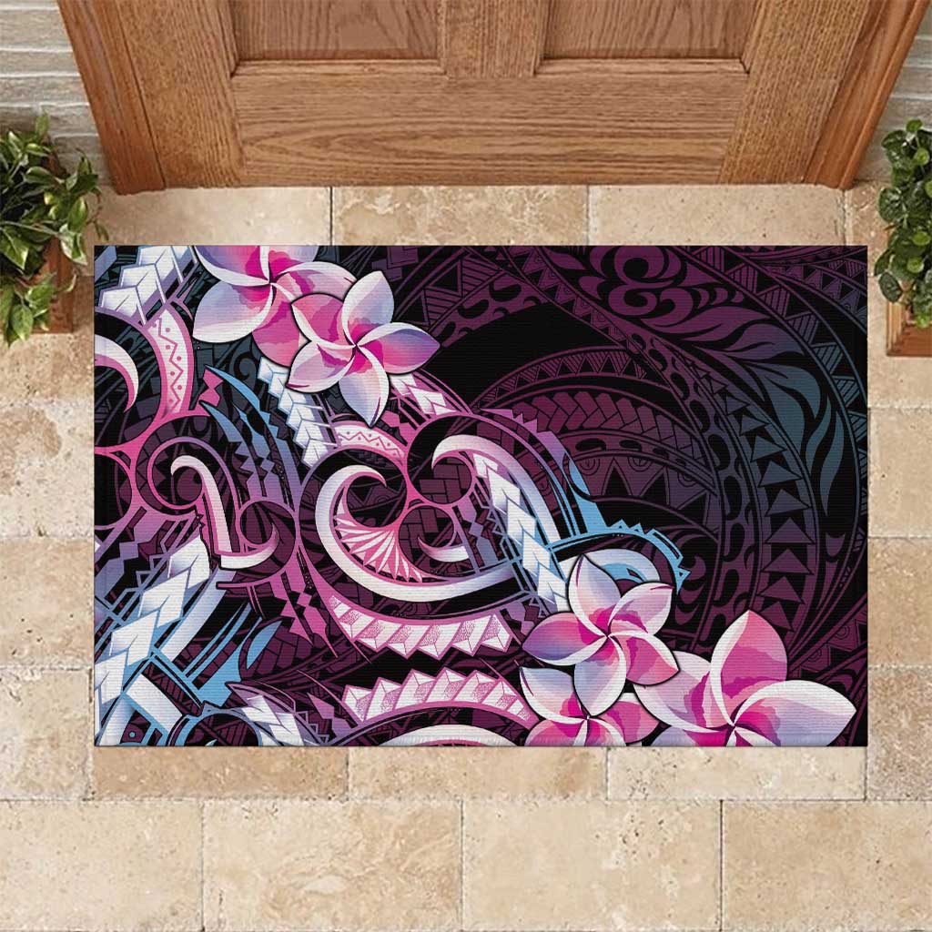 Polynesian Art Tattoo Rubber Doormat Plumeria Flowers Pink Gradient LT05 Pink - Polynesian Pride