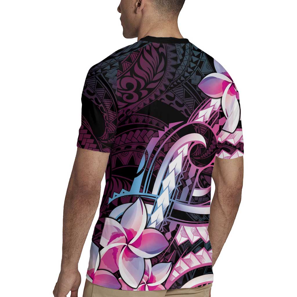 Polynesian Art Tattoo Rugby Jersey Plumeria Flowers Pink Gradient