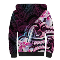 Polynesian Art Tattoo Sherpa Hoodie Plumeria Flowers Pink Gradient