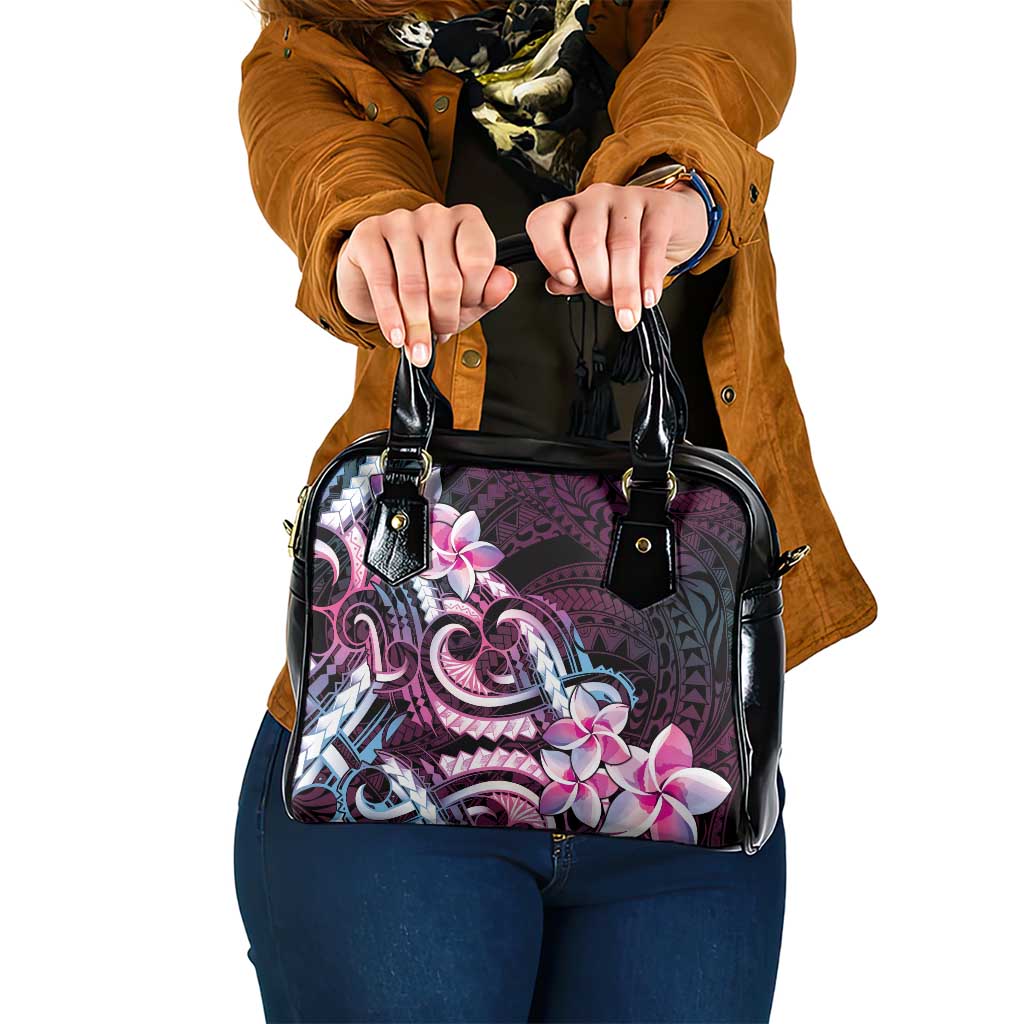 Polynesian Art Tattoo Shoulder Handbag Plumeria Flowers Pink Gradient
