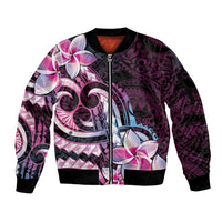 Polynesian Art Tattoo Sleeve Zip Bomber Jacket Plumeria Flowers Pink Gradient