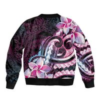 Polynesian Art Tattoo Sleeve Zip Bomber Jacket Plumeria Flowers Pink Gradient