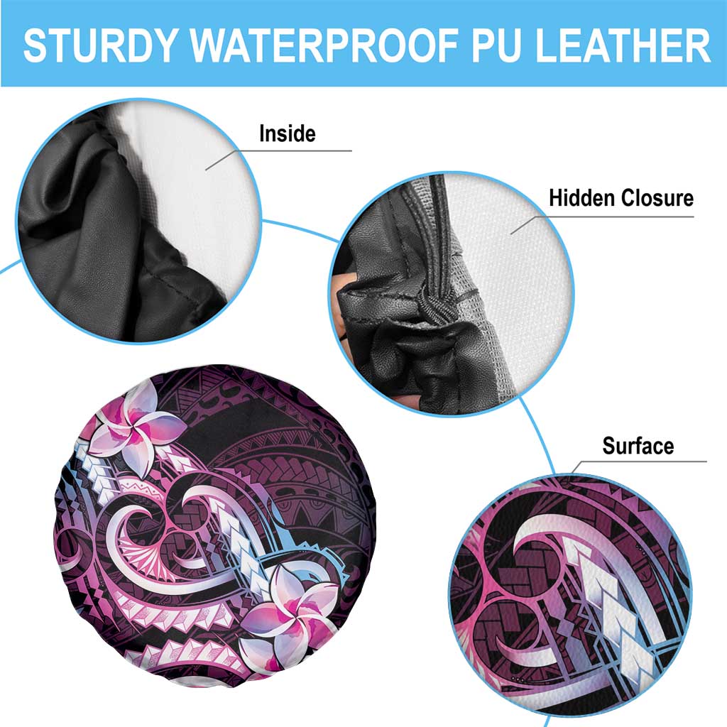 Polynesian Art Tattoo Spare Tire Cover Plumeria Flowers Pink Gradient