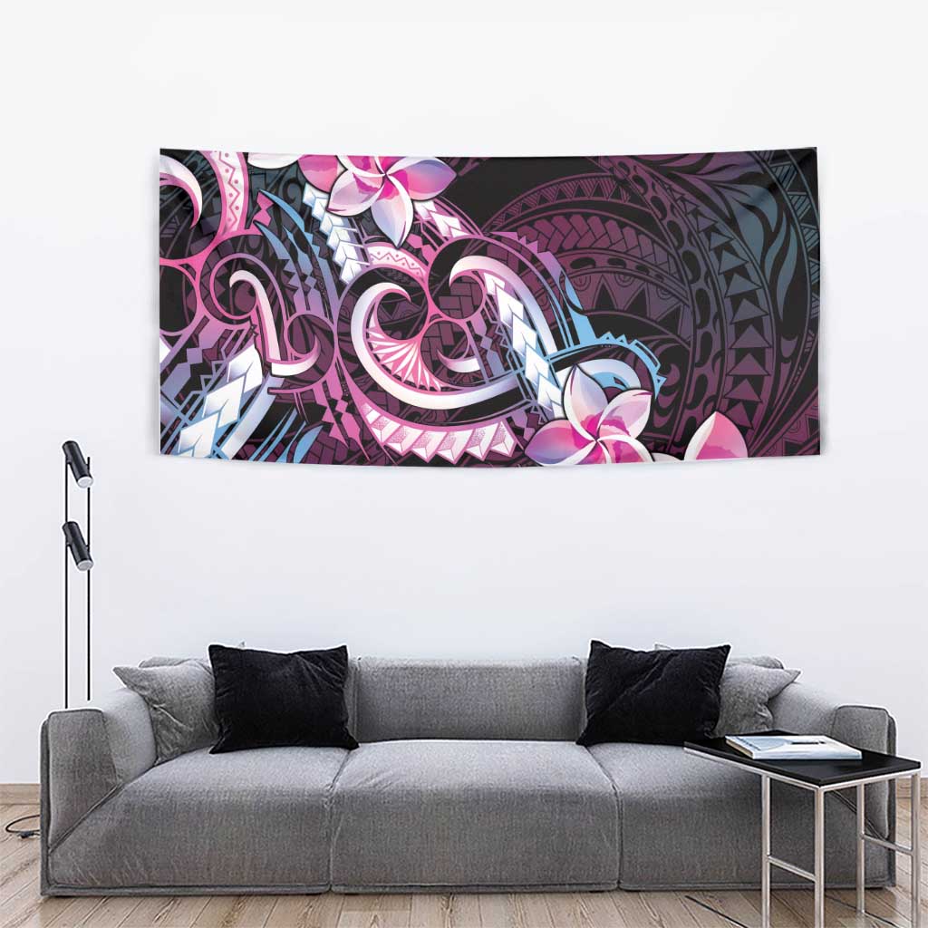 Polynesian Art Tattoo Tapestry Plumeria Flowers Pink Gradient