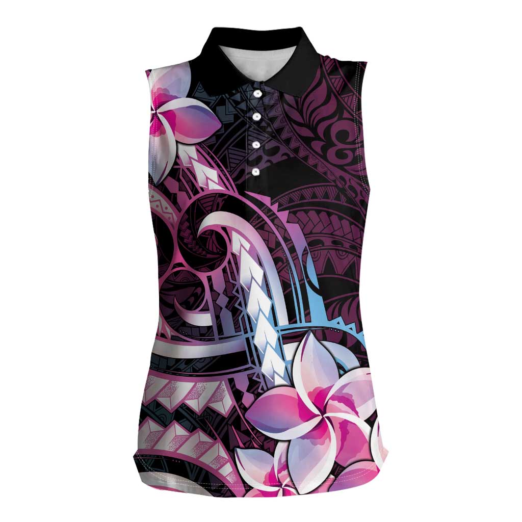 Polynesian Art Tattoo Women Sleeveless Polo Shirt Plumeria Flowers Pink Gradient LT05 Female Pink - Polynesian Pride