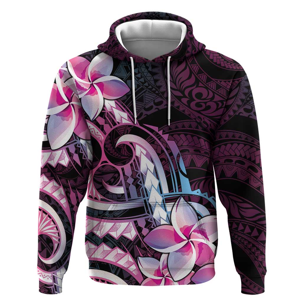 Polynesian Art Tattoo Zip Hoodie Plumeria Flowers Pink Gradient