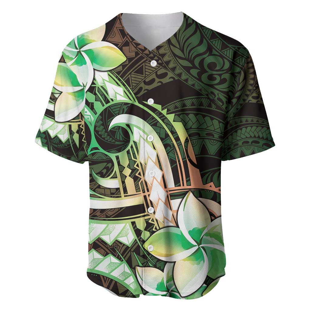 Polynesian Art Tattoo Baseball Jersey Plumeria Flowers Green Gradient LT05 Green - Polynesian Pride