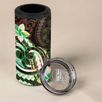 Polynesian Art Tattoo 4 in 1 Can Cooler Tumbler Plumeria Flowers Green Gradient